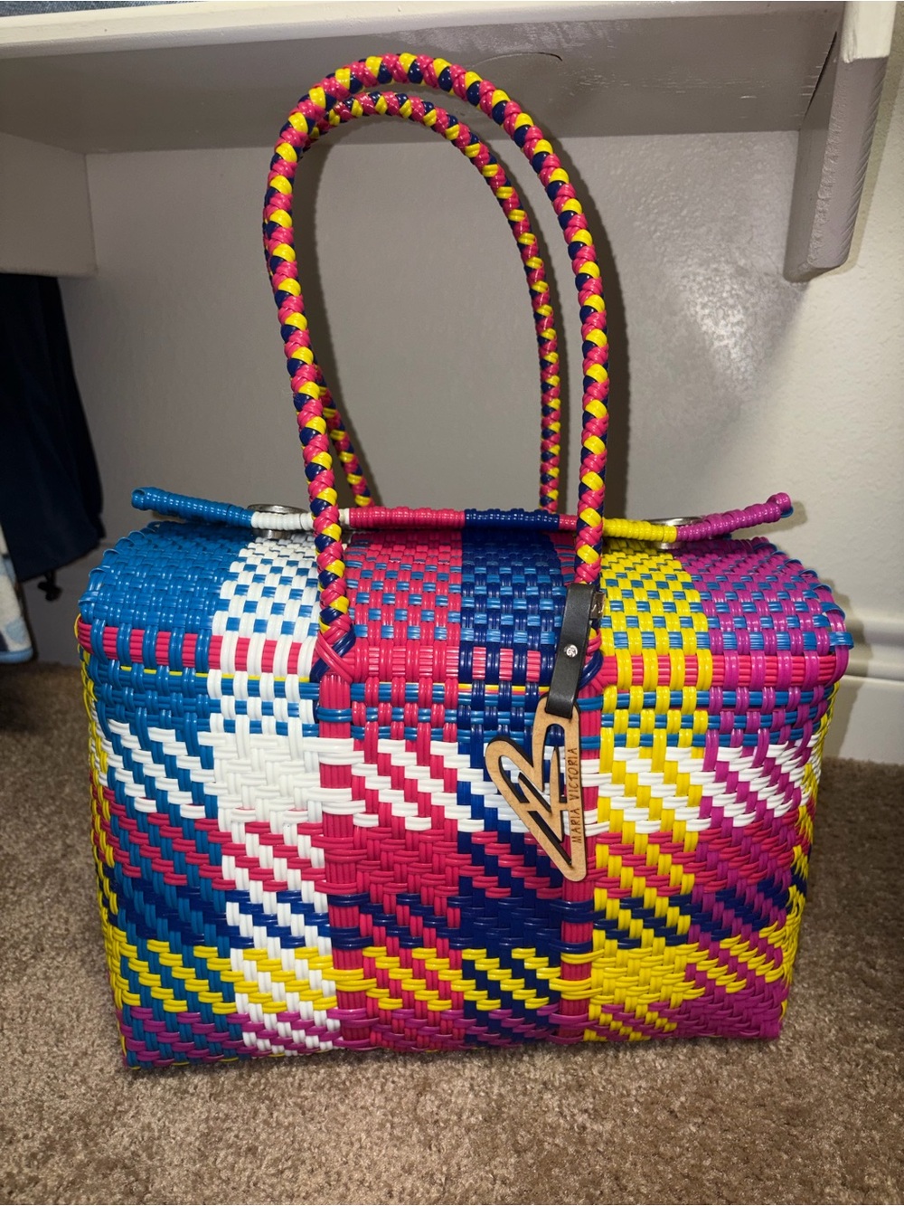 Maria Victoria Tote Bag – Multicolored Straw-Style Handbag